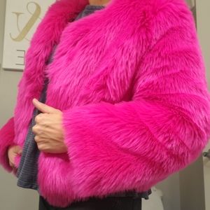Forever 21 Party Collection Hot Pink Faux Fur jacket Size Small
